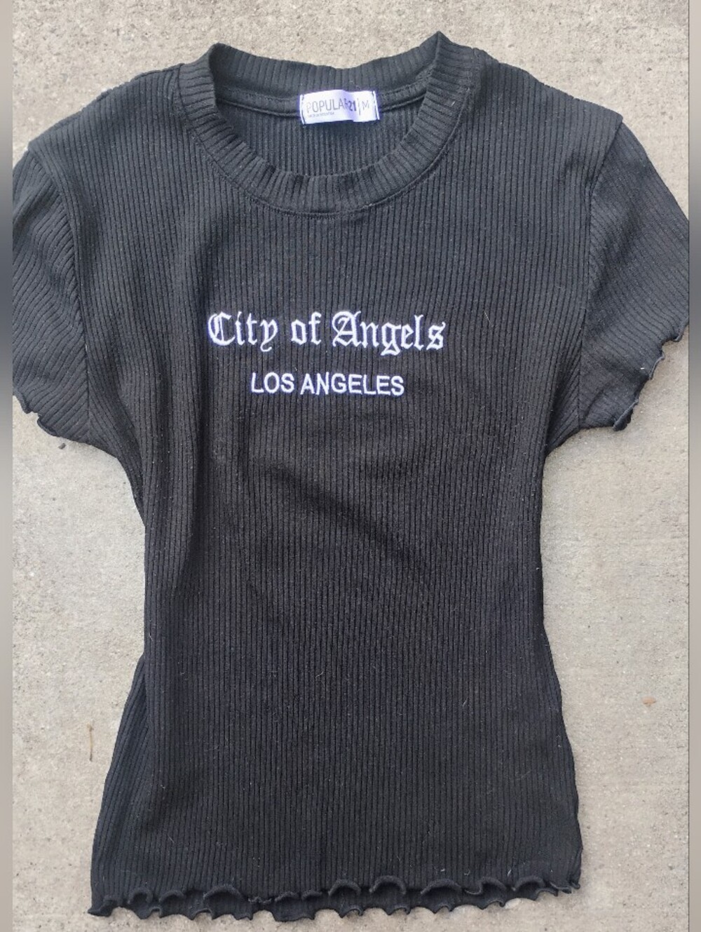 Black Cotton Rib Knit Los Angles City Of Angels Baby Tee Tshirt Crop Top Medium